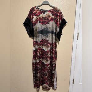 Artista Feathers Long Dress Size Medium Art To Wear Multicolored Pleated Sleeves